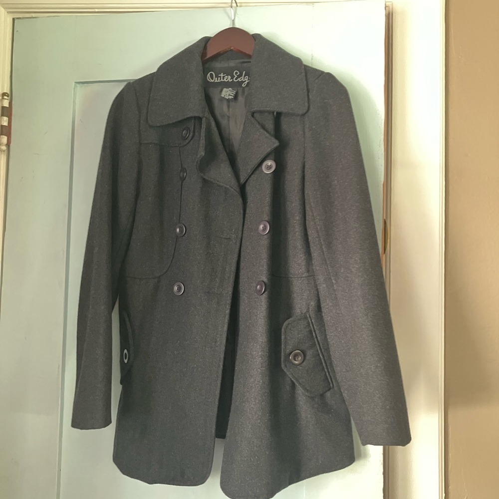 Outer Edge Women's Charcoal Double-Breasted Peacoat